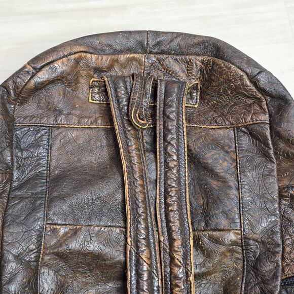 Vintage Tooled Genuine Leather Floral Brown‎ Backpack Made in Mexico main image 6